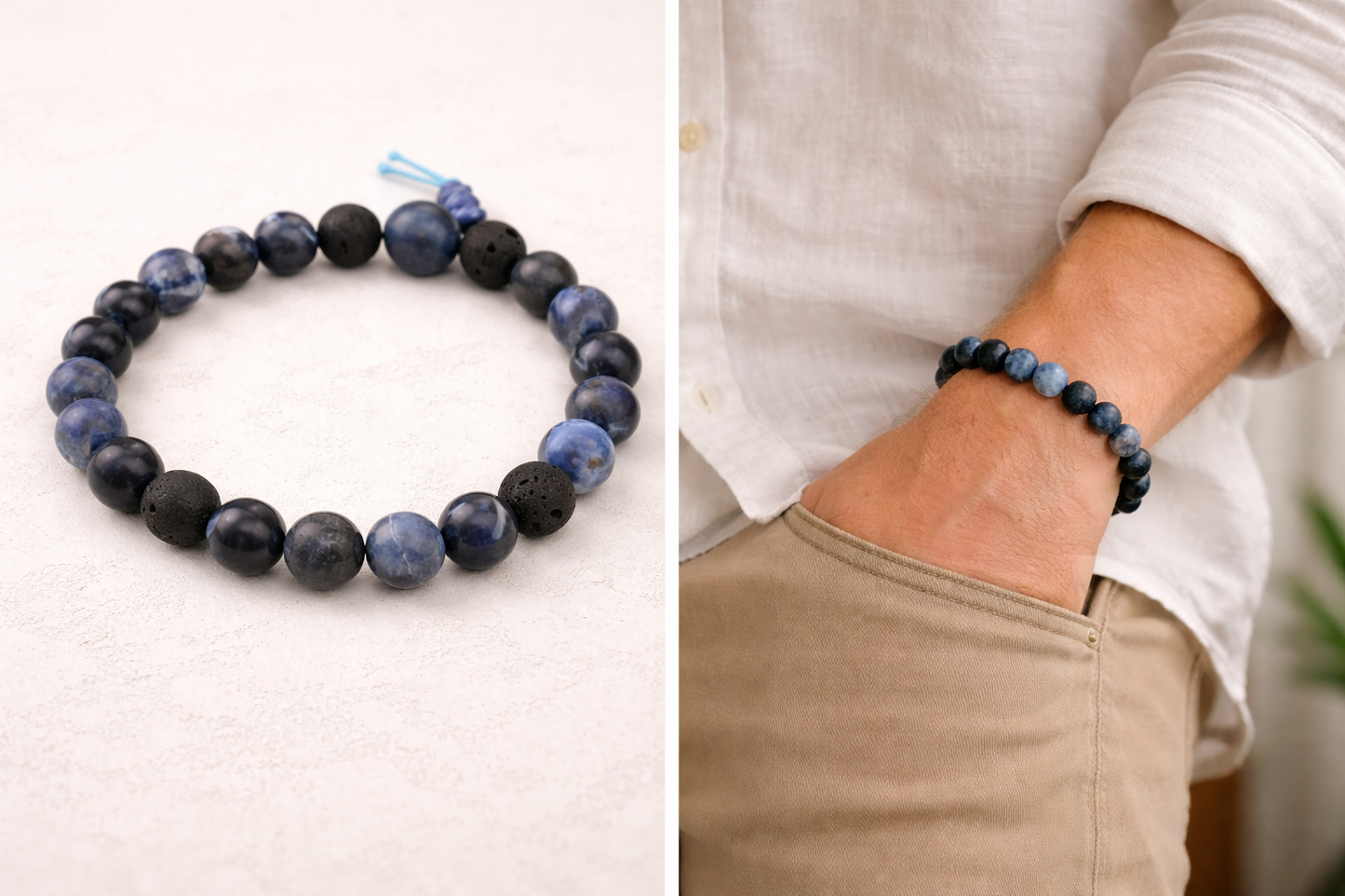 Sodaliet Powerbead ArUI Kralenarmband voor Mannen – 10 mm