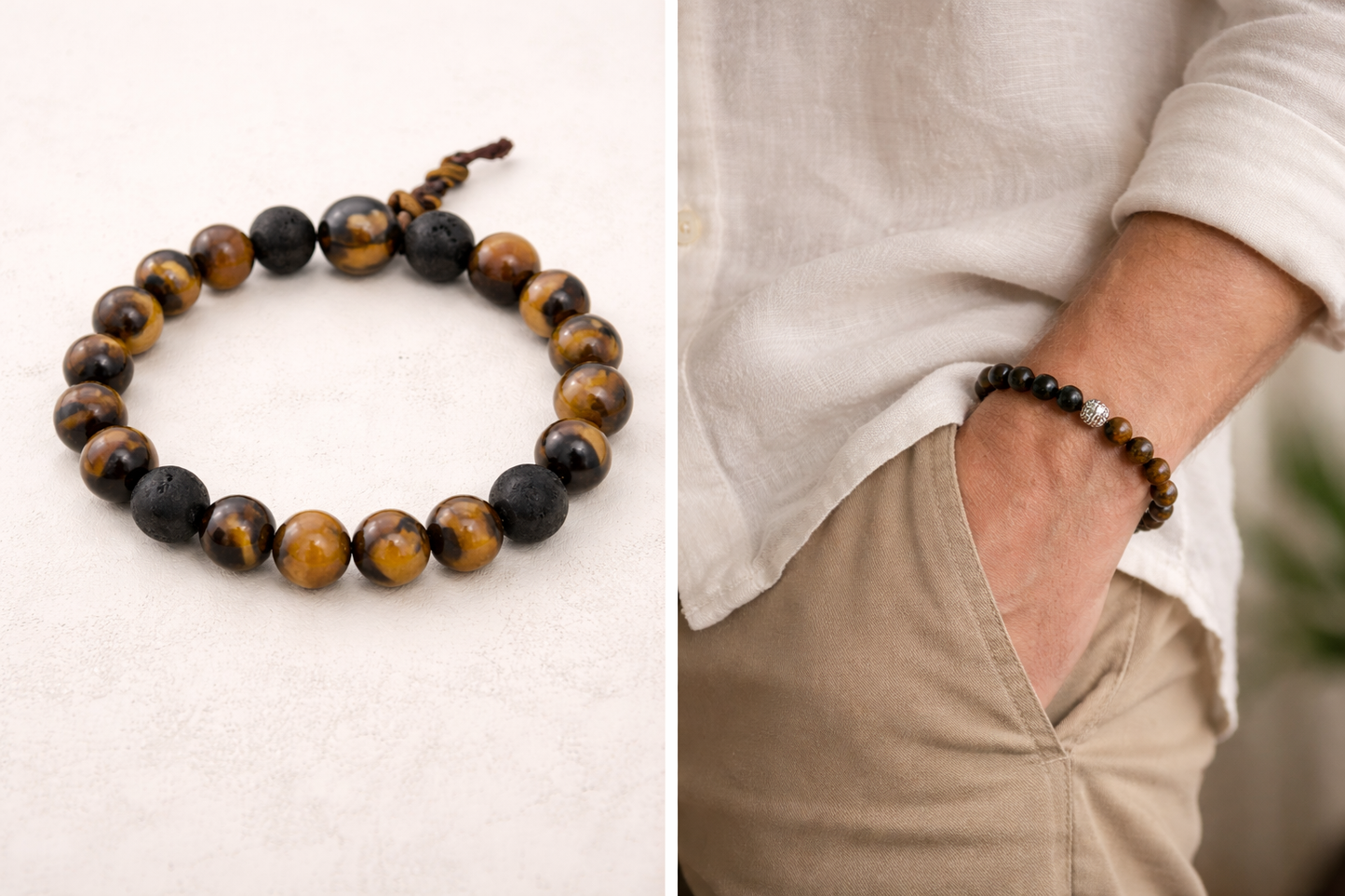 Tijgeroog Powerbead Armband voor Mannen – 10 mm