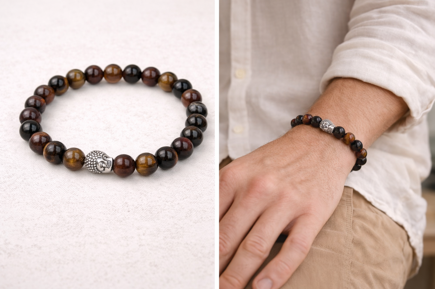 Kattenoog, Tijgeroog & Valkenoog Kralenarmband – 8 mm